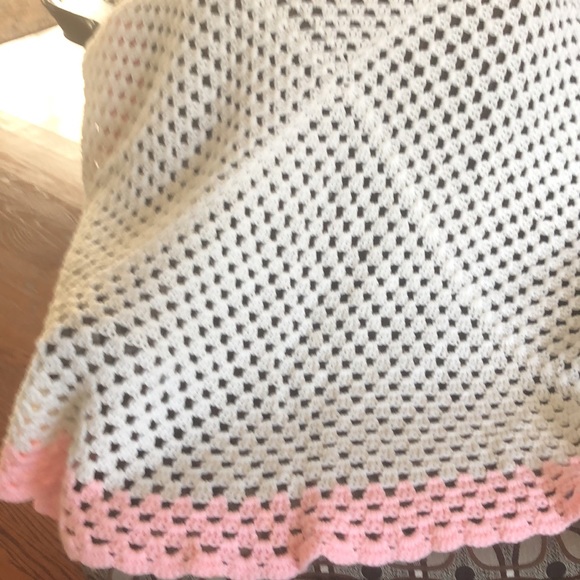 Handmade Ivory and Pink Crochet Baby Blanket - Picture 2 of 3